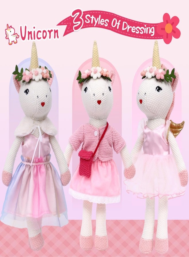 Toylink Unicorn Doll Stuffed Animal Toys for Girls - Ballerina Doll | Plush Carrier Bag | 3 Set Cloth Accessories, Kids Pretend Play Crochet Gifts, Birthday Gift for 3 4 5 6 Year Old Little Girl Unicorn Toys - Image 5